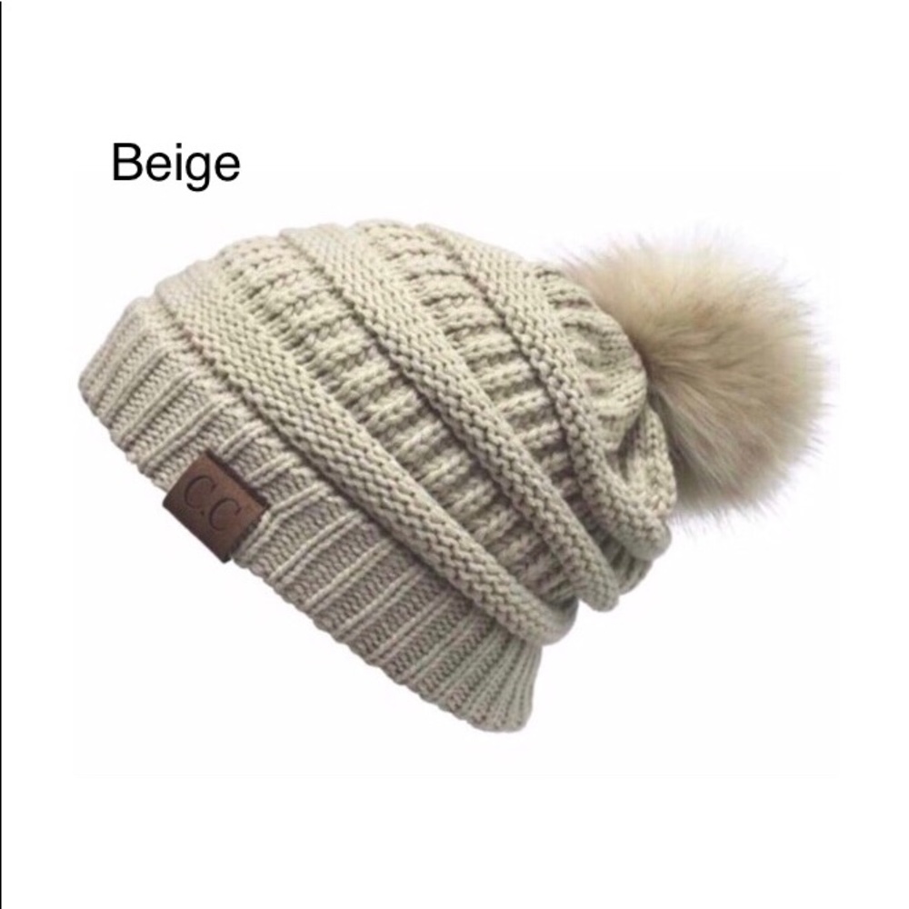 CC Knit Beanie with Matching Fur Pom (more colors) - Picture 2 of 4
